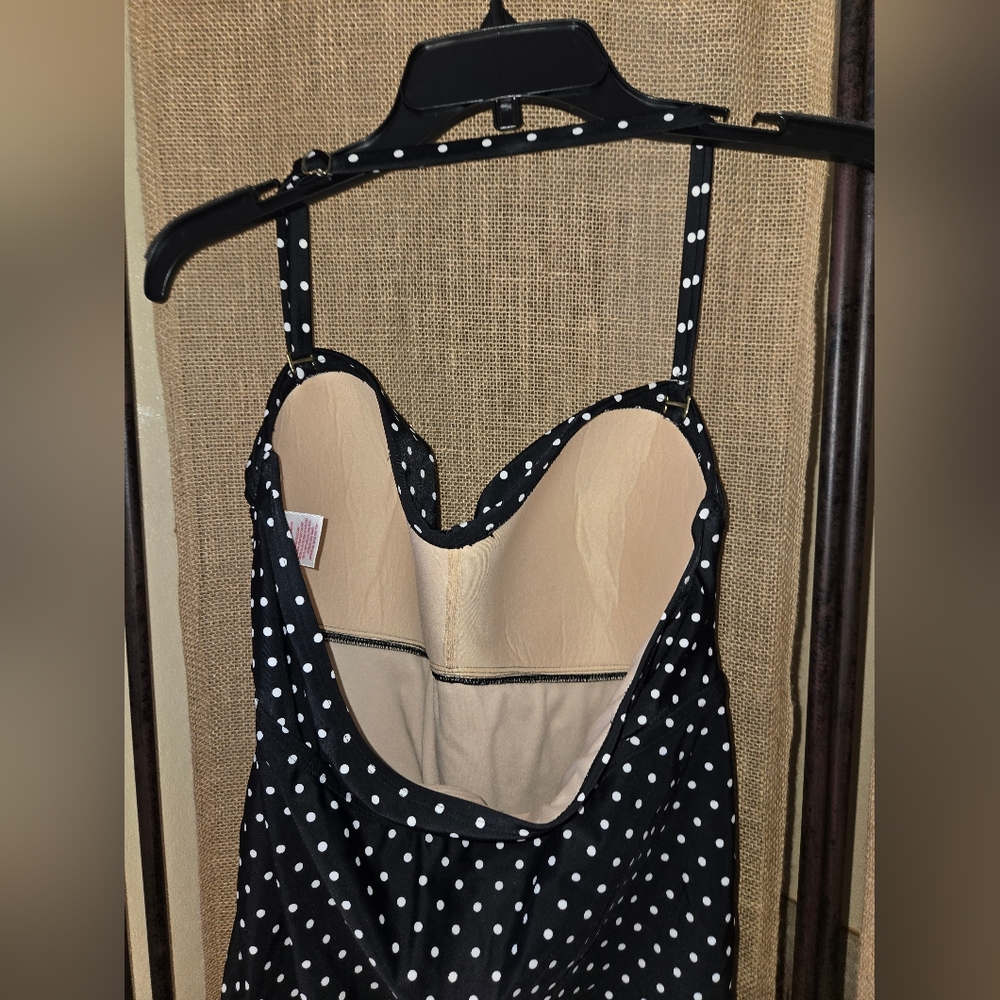 Women's Merona Black White Polka Dot Swim Dress Size XL - Picture 9 of 10